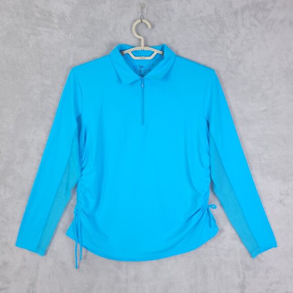 IBKUL Golf Tennis Top Shirt Womens Sz  XL Blue Long Sleeve 1/4 Zip UPF 50 Rushed - Picture 1 of 10